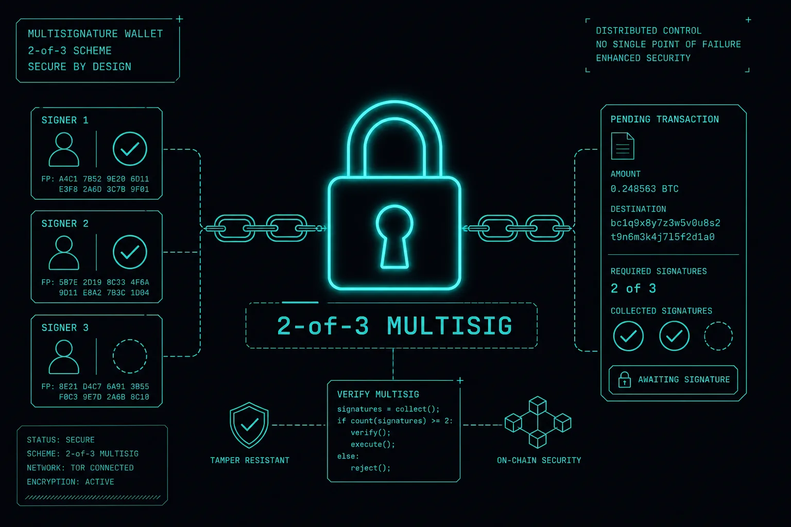 Multi-signature escrow system diagram for darknet transactions