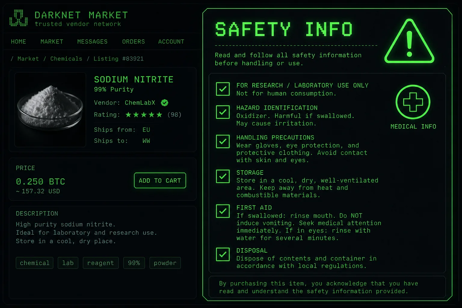 Harm reduction documentation integrated into darknet listings